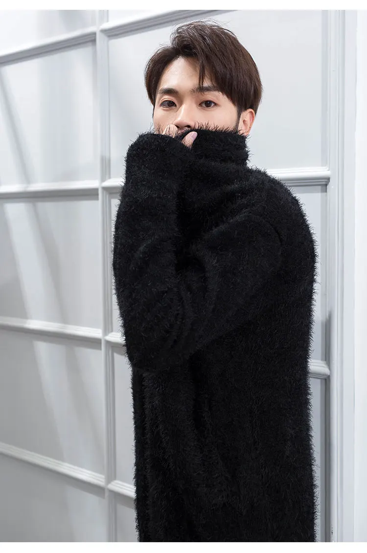 Большие размеры хипстер мохер средней длины свитер пальто мохеровые вязаные