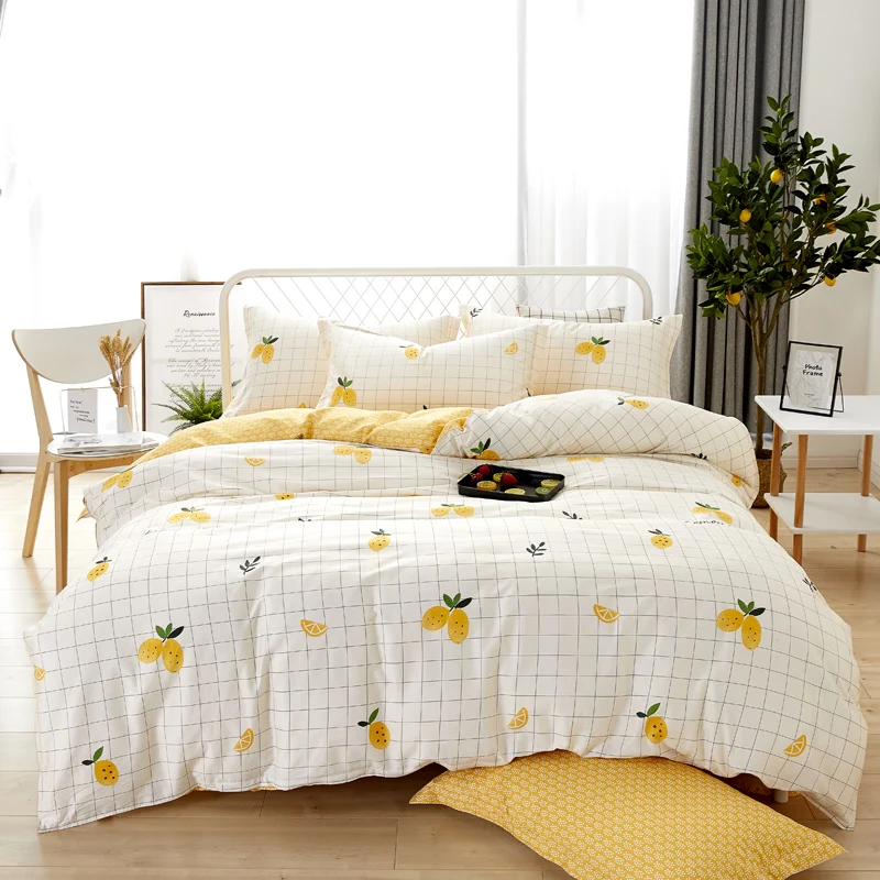 Комплект постельного белья из 4 предметов с желтым лимонным принтом 100% хлопка