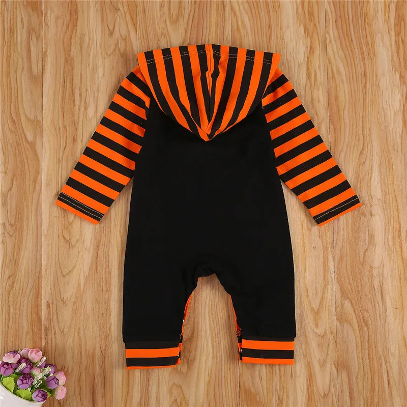 Autumn Baby Pumpkin Long-Sleeve Jumpsuit Children Striped Hoodie Romper Toddler One-Piece Clothes 0-18M