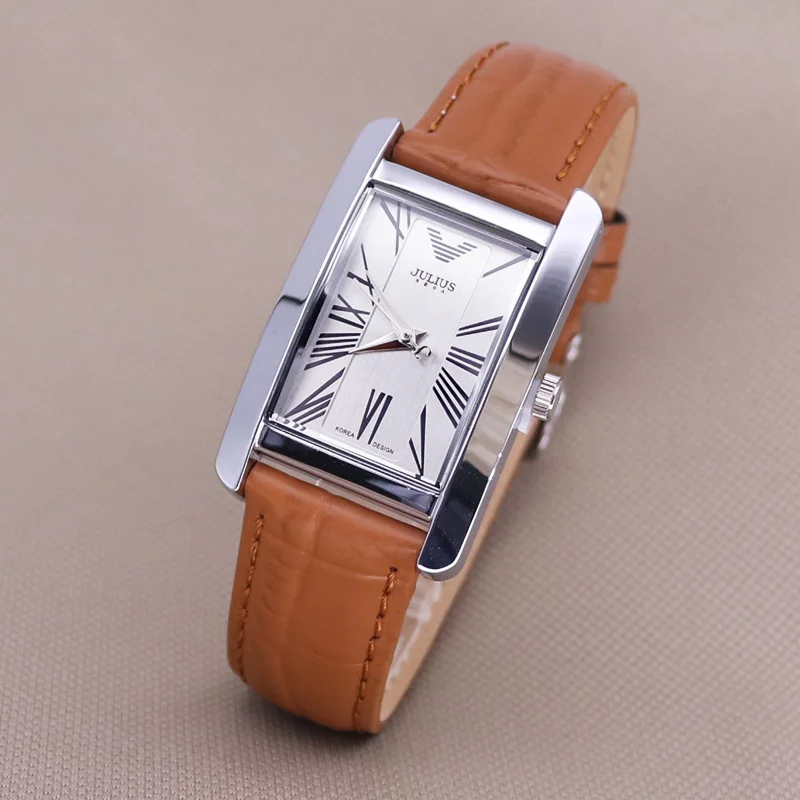 Small Brown Silver Классические женские часы, японские кварцевые часы, модный браслет, роскошный бренд, кожаные часы для девочек, подарок на день рождения, коробка Julius 399 - Цвет: Small Brown Silver