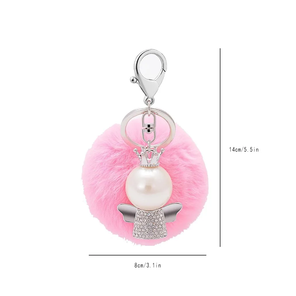 

Women Angel Rabbit hair Hair Alloy Key Ring Hanging Plush Ball Ornaments Keychains Woman Car Pendant Key Ring Toy