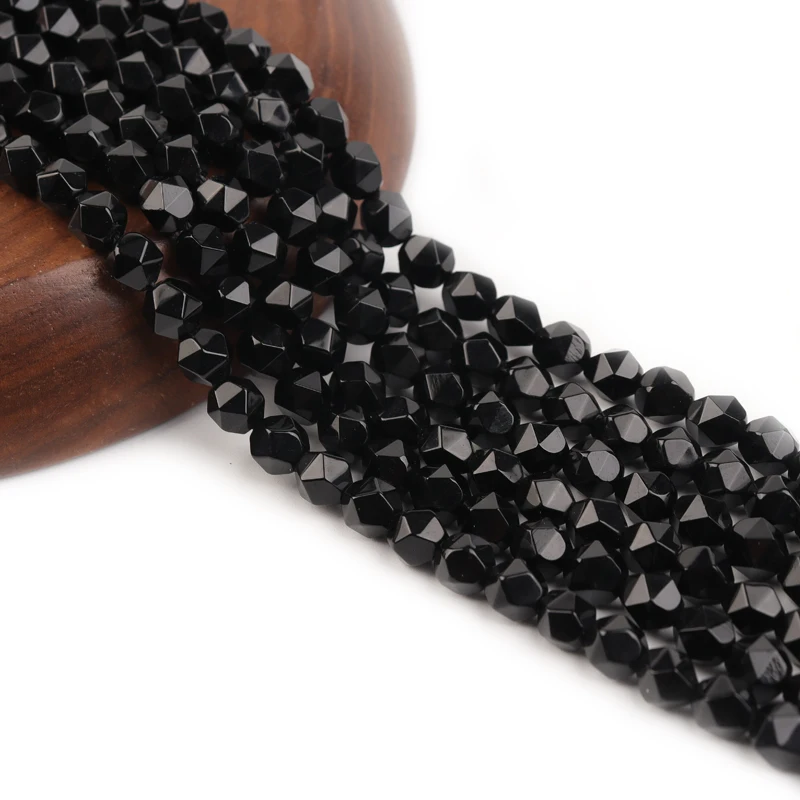 

6 8 10mm Faceted Natural Black Agate Diamond Loose Stone Spacers Beads For Jewelry Making DIY Charms Bracelet Necklace 15"