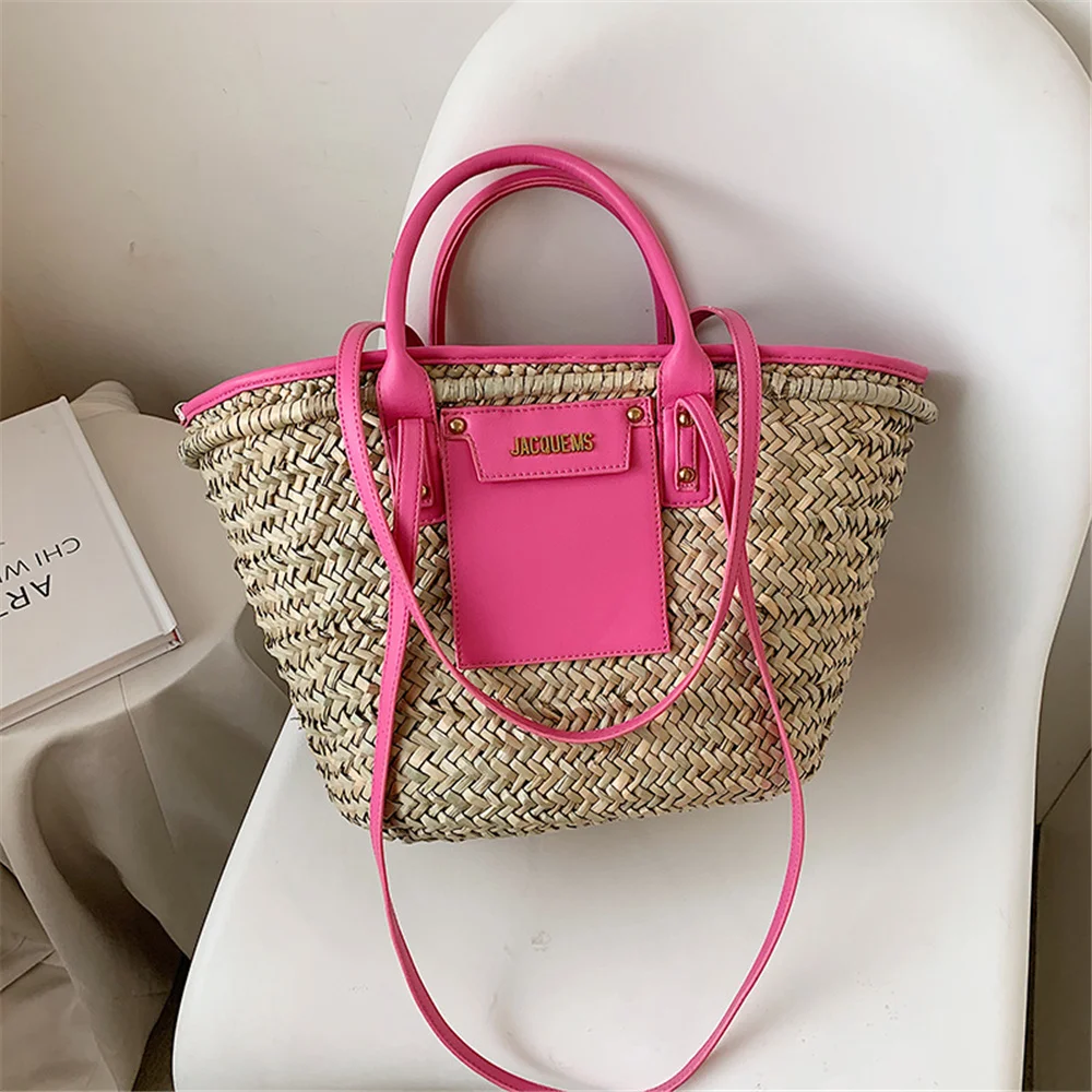 

Colorful Pocket Beach Ladies Vacation Hollow Out Bag Simple Fashion Handheld Straw/Coarse Twine Weaving Bag