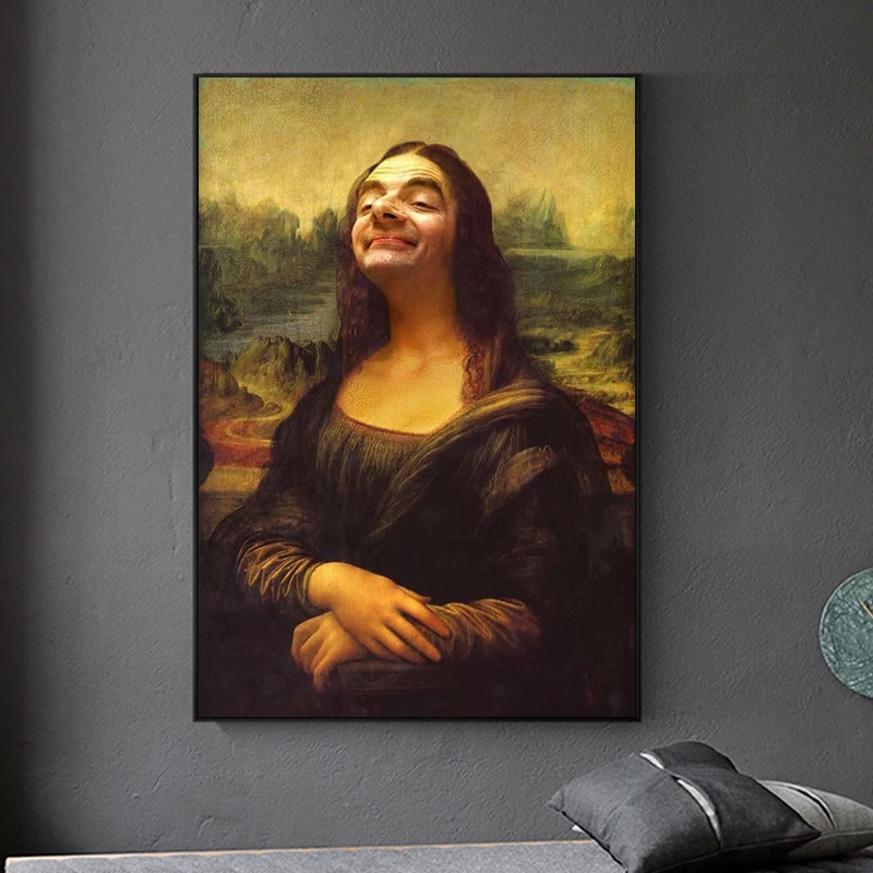 

Funny Mona Lisa Mr Bean Portrait Figure Canvas Painting Wall Art Posters Prints Wall Pictures Cuadros for Living Room Home Decor