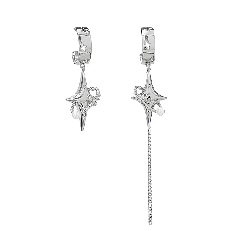 

New Trendy Silver Color Star Tassel Long Earrings For Women Punk Jewelry Drop Pendientes Mujer