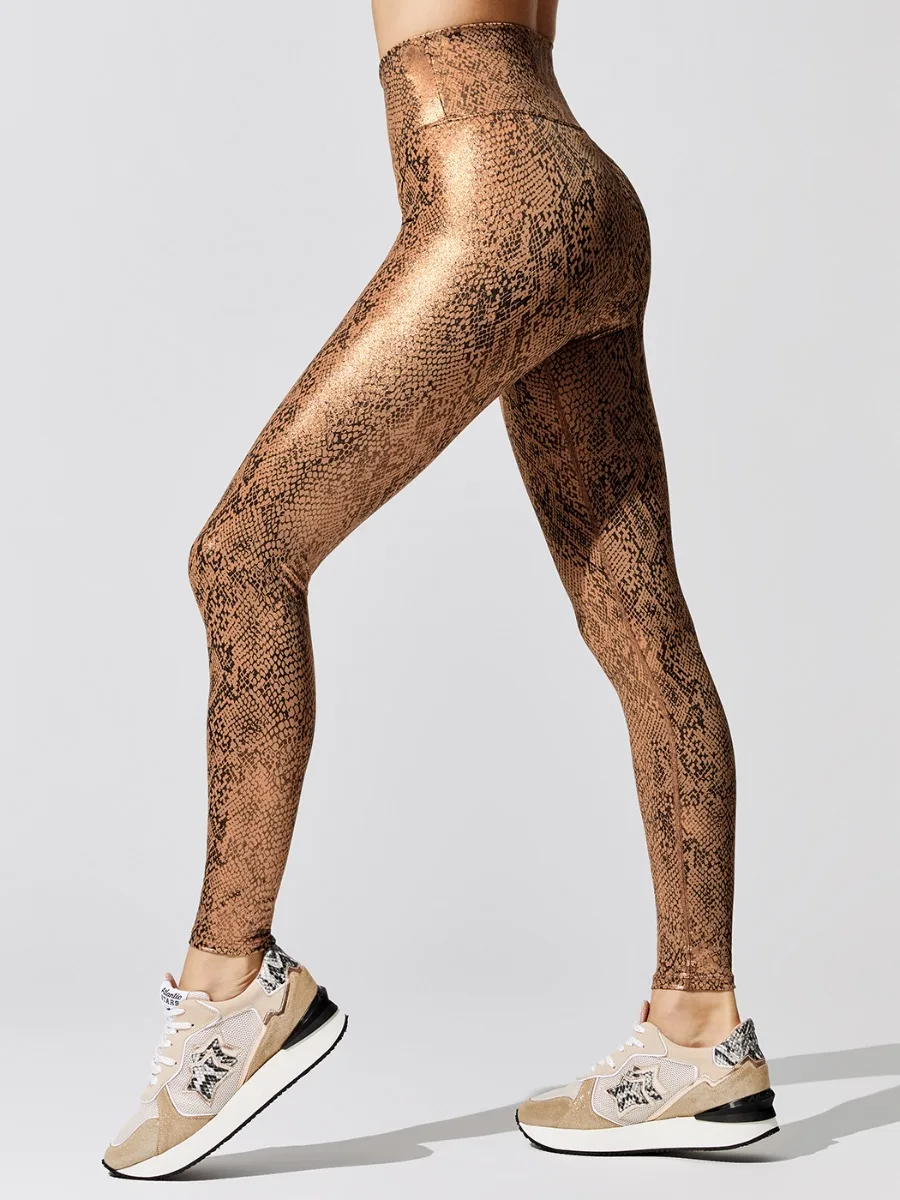 Shiny Two Piece Sport Set Women Snake Print Workout Clothes for Gym Outfit 2022 Yoga Woman 2 Pieces Active Wear Brown | Спорт и