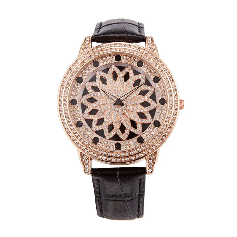 Fashion Luxury Women Watch Big Dial Rose Gold Rhinestone Quartz Ladies Wristwatch 360 Degree Rotating Dial Relógio Femino Clock