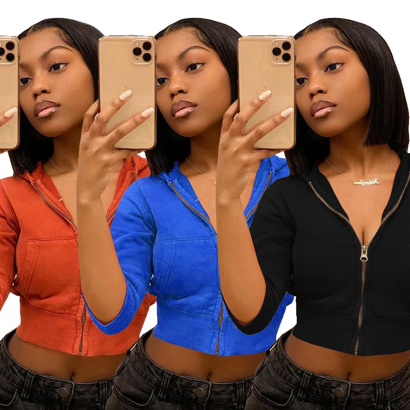 

Women's jacket, 2021 spring and autumn women's long-sleeved hooded sweater fashion casual solid color sports jacket jacket women