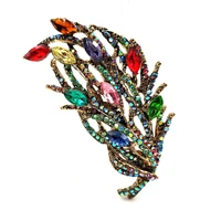 vintage stylish ab accent multi colored rhinestone statement leaf brooches pins for women costume dress gown suit party jewelry