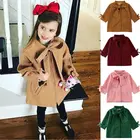 Зимнее пальто для маленьких девочек 2-8 лет, теплый шерстяной плащ с бантом для маленьких девочек, Детское пальто с длинным рукавом, верхняя одежда для девочек, куртка