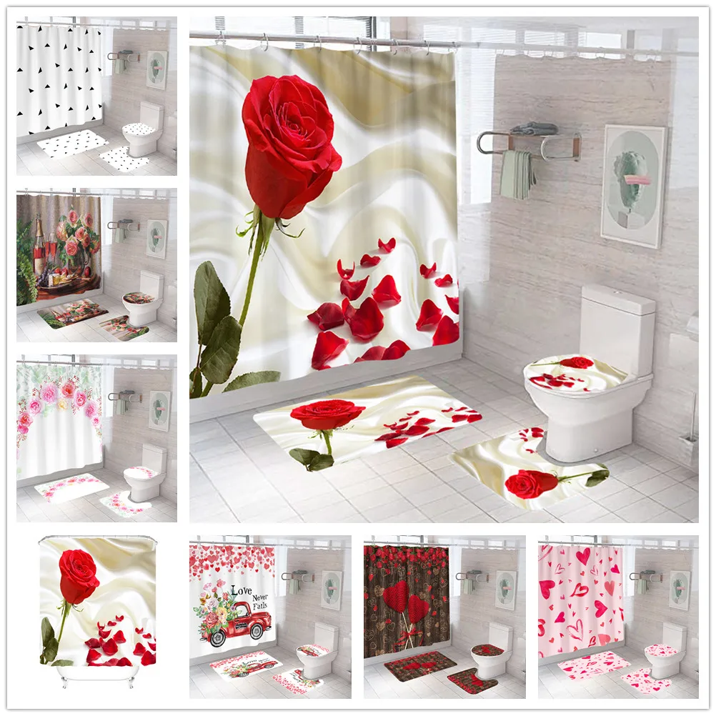 3D с принтом (розы) Платье узором из сердечек костюм Водонепроницаемый душ Шторы