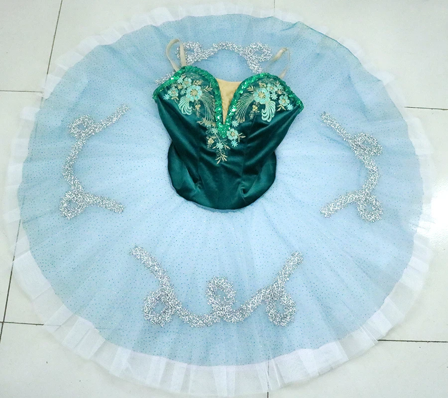 Professional Ballet Tutu Light Blue Gold Adult Women Shape Performance Ballet Tutu Dress Professional Ballet Stage Costume