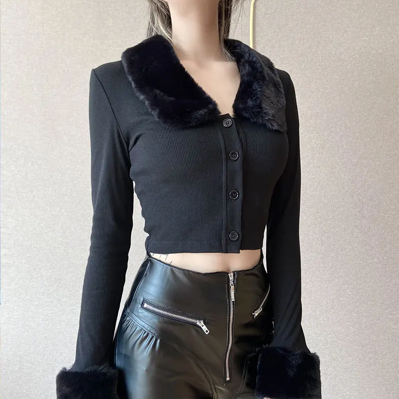 Женский винтажный кардиган InsGoth черный в стиле Харадзюку лоскутный с длинными