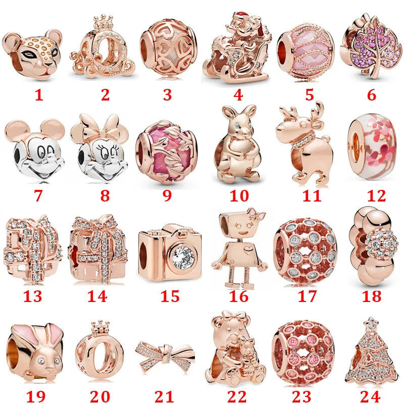 

S925 sterling silver beaded charm rose gold crown carriage knot hollow-out gift box style string hanging DIY beads