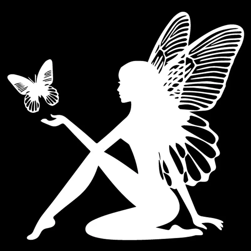 

19CM*18CM Butterfly Fairy Car Sticker Fantasy Car Decal KK Vinyl Decor Black/Silver Car Accessories