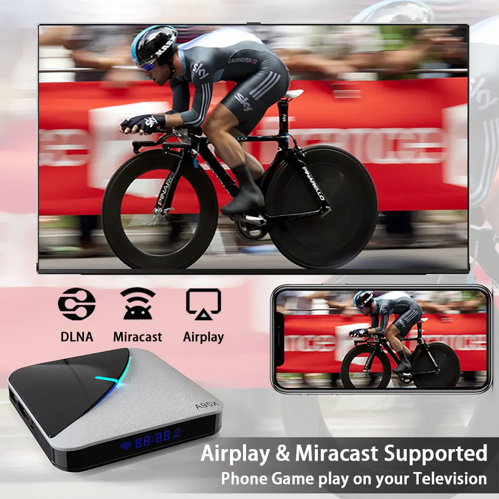 A95X воздуха RGB светильник Android 9,0 ТВ коробка 8K 4K Youtube Amlogic S905X3 Netflix, Wi-Fi, 2 ГБ, 4 Гб оперативной памяти, 16 Гб встроенной памяти, 32 ГБ, 64 ГБ, set top tv BOX