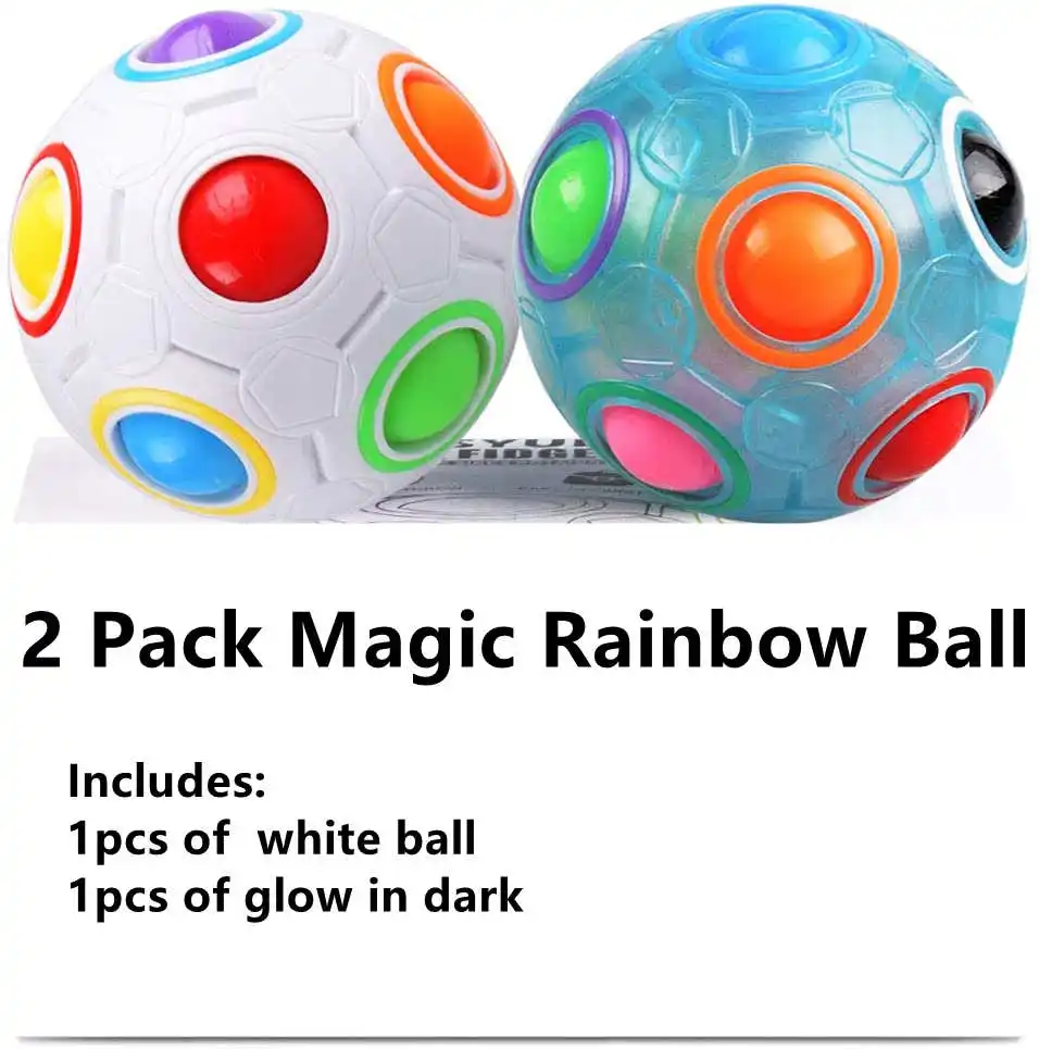 

2 Pack Magic Rainbow Ball Cube Fidget Sensory Brain Teasers Games for Puzzle Bundle Stress Fidget Toys