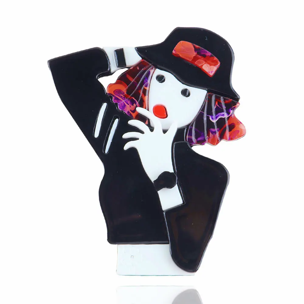 

New Punk Black Hat Cool Girl Acrylic Brooch For Women Fashion Cute Resin Brooches Badges Lapel Pins Fashion Party Dress Jewelry
