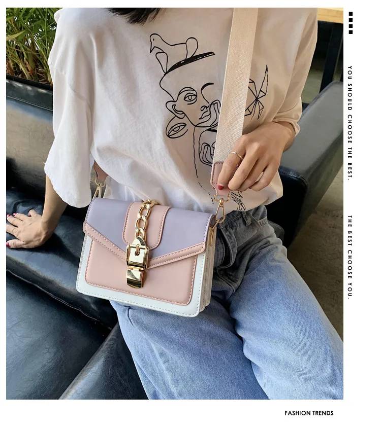 

Fashion lady mini bag Panelled color PU Leather Crossbody Bag For Women Shoulder Messenger Ladies purses cross body Lock bags