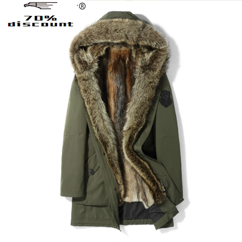 

Fur Parka Warm Winter Jacket Men Real Fur Coat Raccoon Fur Long Rabbit Fur Coats Veste Homme Hiver MG-2800062 KJ2528