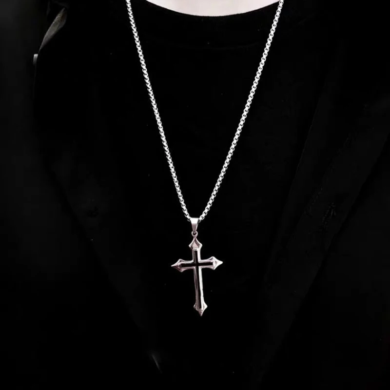 

Gothic Cross Pendant Male Stainless Steel Chain Necklace Vintage Men's Necklaces Women paired Neck Gift Jewelry New Wholesale