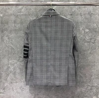 tb 2021 fashion thom brand blazer men clothing casual gray lattice suit slim mens jacket single breasted wool winter coat