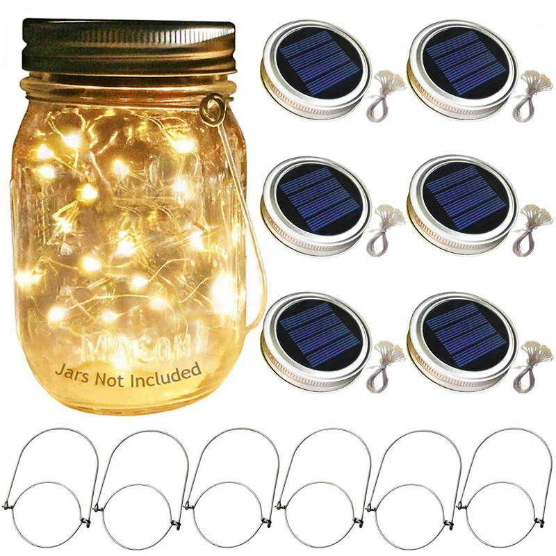 Solar Mason Jar Lid Lights 6 Pack 20 Led String Fairy Star Firefly Lids Hangers Included(Jars Not Included) Patio | Игрушки и хобби