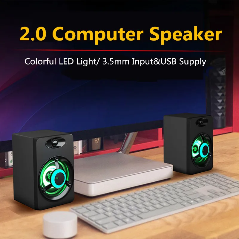 Mini Desktop Computer Speaker Colorful LED Light Heavy Bass Subwoofer Home Audio Oратор for PC / Laptop MP3 Smartphones | Электроника