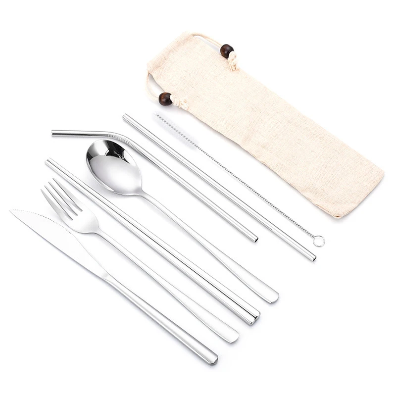 Портативный многоразовые столовые приборы для путешествий Набор 304