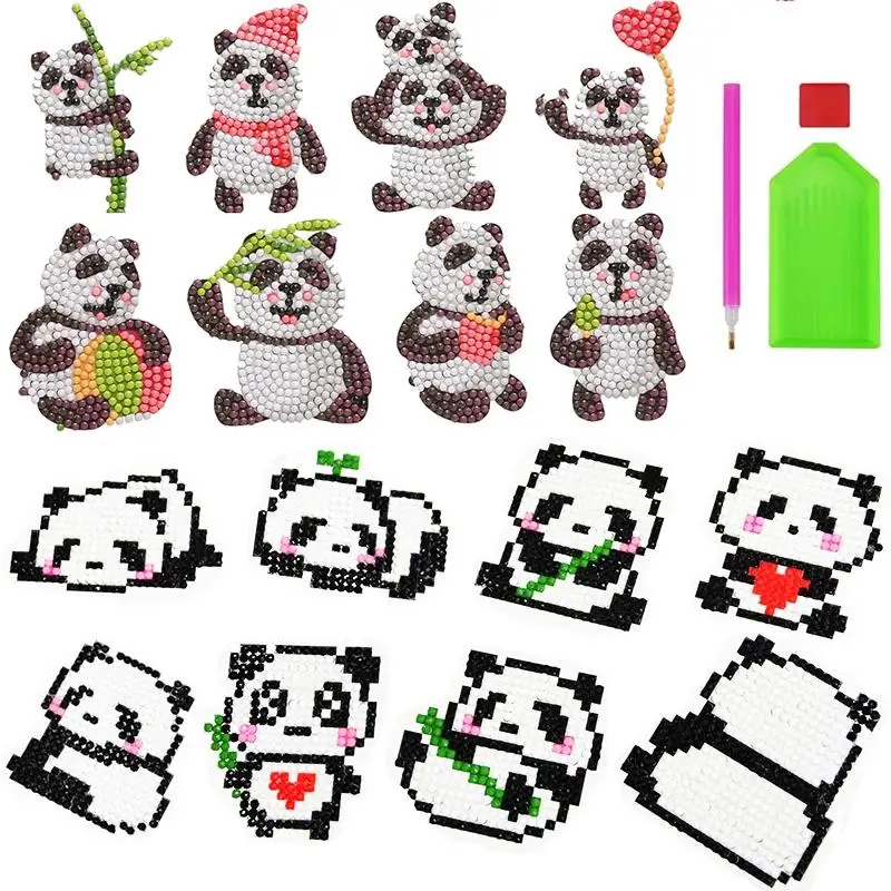 

Diamond Painting Kits Kids 5D Diamond Stickers DIY Cute Panda Animals DIY Stickers with Diamond for Kids by Numbers