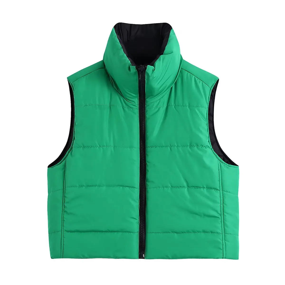 

DUOPERI Women Fashion Solid Front Zipper Reversible Vest Vintage High Neck Sleeveless Casual Female Jacket Chic Outfits