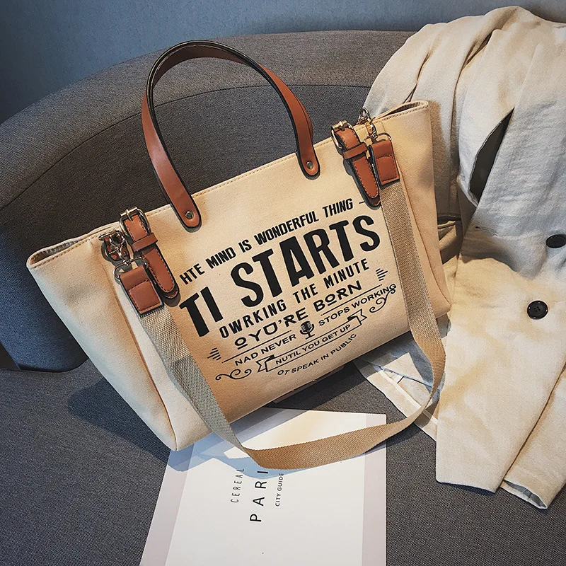 

2021 New Large Capacity Women's Bag Simple Art Canvas Bag Shoulder Bag Big Bag Casual Handbag Female Shopping Bag Girl Messenger
