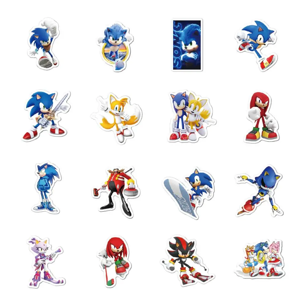 50PCS Set Kids Stickers Super Sonic the Hedgehog Knuffel Knuckles Figures Sticker For Laptop Bike Skateboard Luggage | Игрушки и хобби