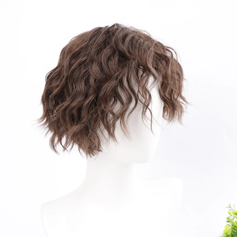 

LANLAN synthetic fiber wig male fluffy short hair micro-curly black/cold brown Korean curly hair Lolita net red wig