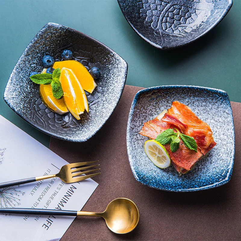 

Japanese Household Ceramic Bowl Plates Salad Dinner Plate Sets Rice Dishes Bark Dinnerware Dessert Dish Set Cute Sushi Platos