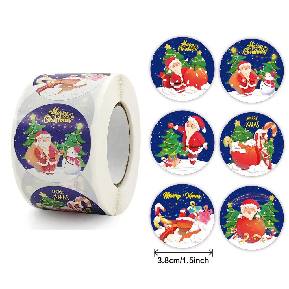 

1.5 Inch 500pcs Merry Christmas Stickers Labels Round Christmas Tags Adhesive Decorative Envelope Seals Sticker for Xmas Cards