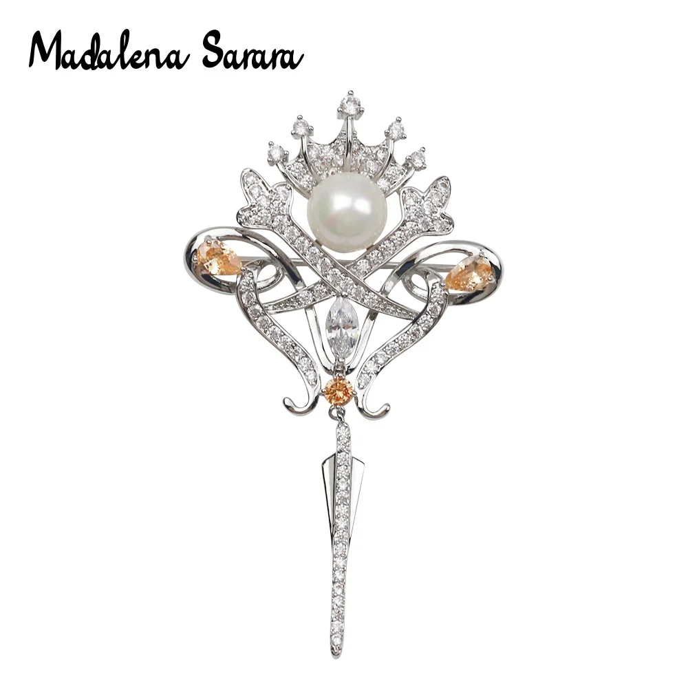 Винтажная брошь из фианита MADALENA SARARA AAAA с жемчугом в Королевском Стиле женское