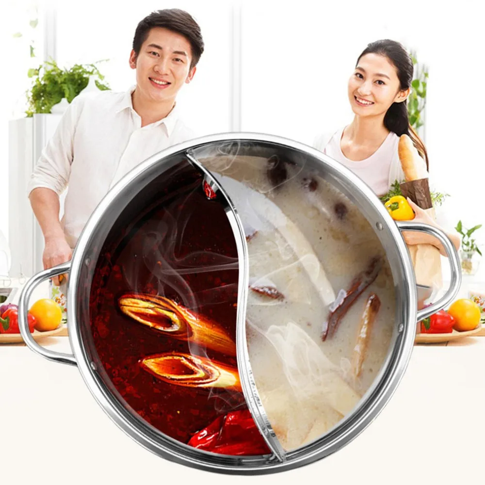 

30cm Stainless Steel Hot Pot Shabu Shabu Kitchen Cooking Durable Dual Site Induction Gas Stove Homemade Hot Pot Soup Cooking Pot