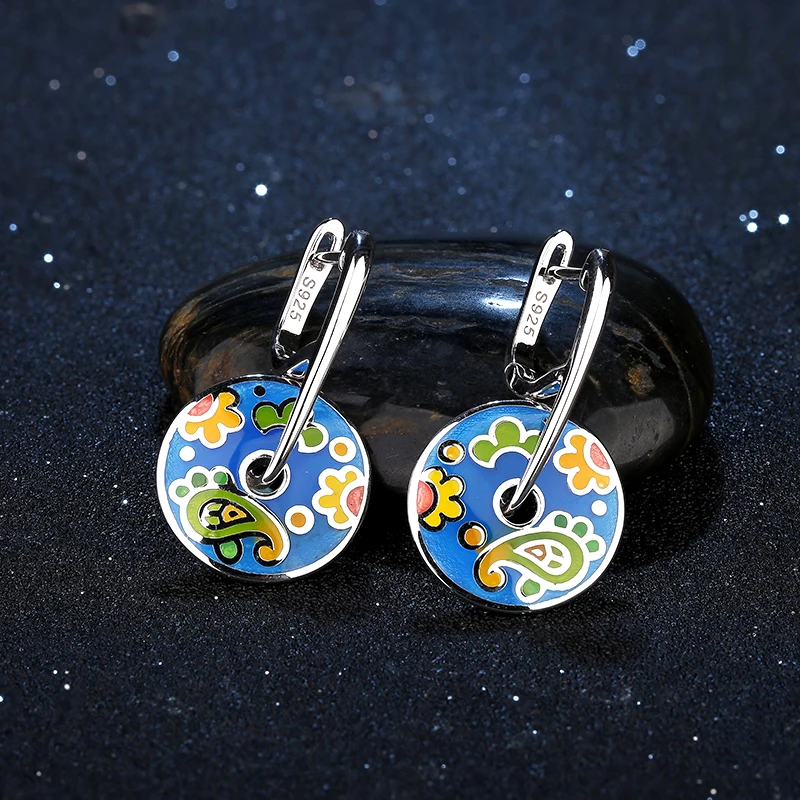 

2021 Fine Jewelry Oil Painting Flamboyant Sunflower Drop Earrings for women Authentic 925 Sterling Silver Fashion Enamel Earring