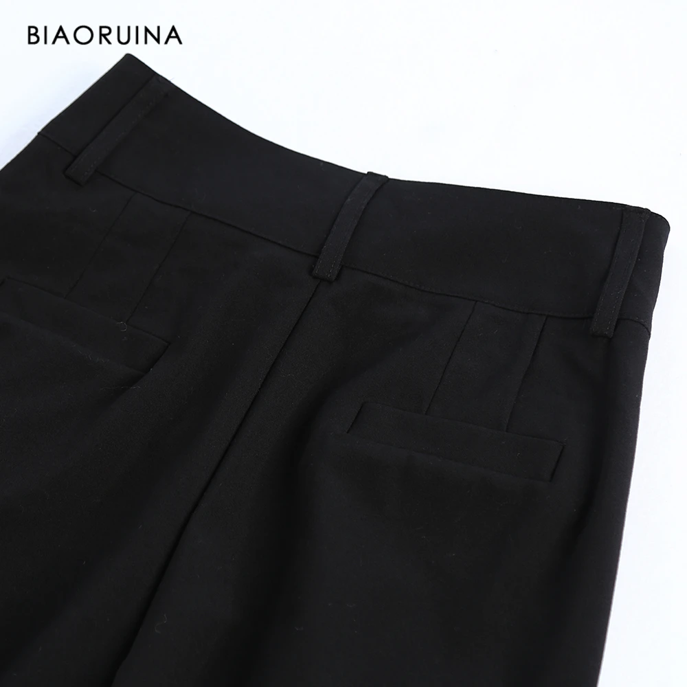 BIAORUINA Женские однотонные черные повседневные свободные прямые брюки офисные