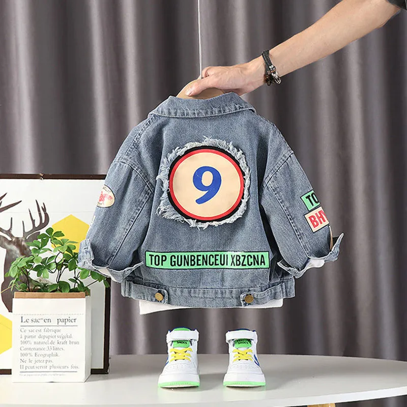 

2-7Y Boy Baby Denim Jacket Kids Cartoon Coat Spring Autumn Casual Tops Frosted Toddler Daily Wear Jeans Jakcets Fashion Clothing