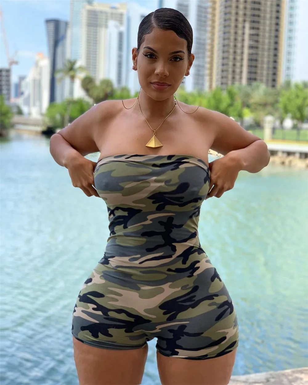 Camouflage Bodycon Playsuit Summer Women Off Shoulder Strapless Backless Holiday Beach Rompers Womens Jumpsuit Tube Bodysuits