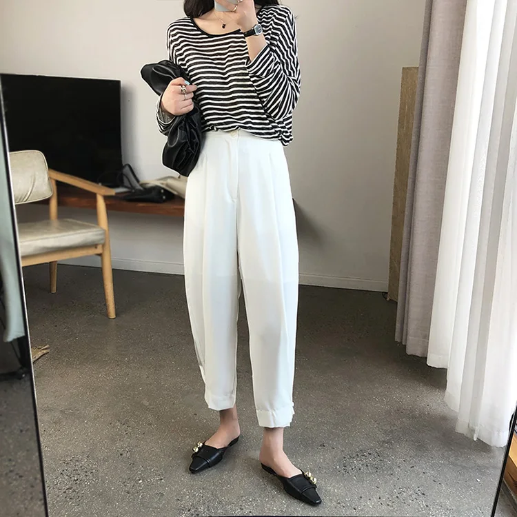 

Loose Slacks Pants Female Wide Leg Solid Trousers Harem Women White High Waist For Office Casual Britches Korean Street Fashion