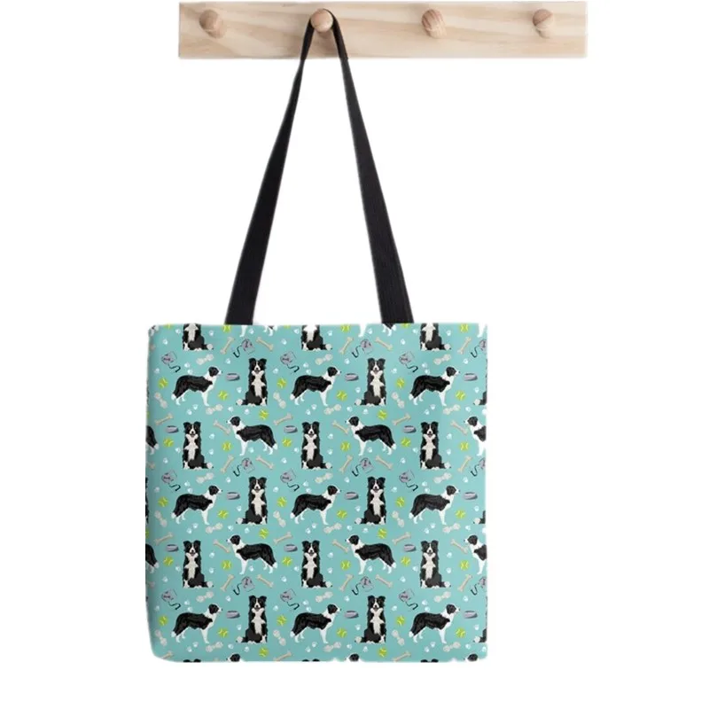

Women Border Collie tennis ball Printed Kawaii Bag Harajuku Shopping Canvas Shopper Bag girl handbag Tote Shoulder Lady Bag