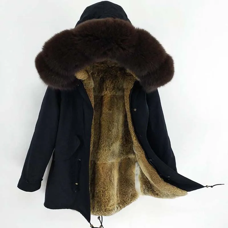 LaVelache Men Parka Winter Jacket Real Rabbit Fur Coat Long Waterproof Big  Natural fox Fur Collar Streetwear