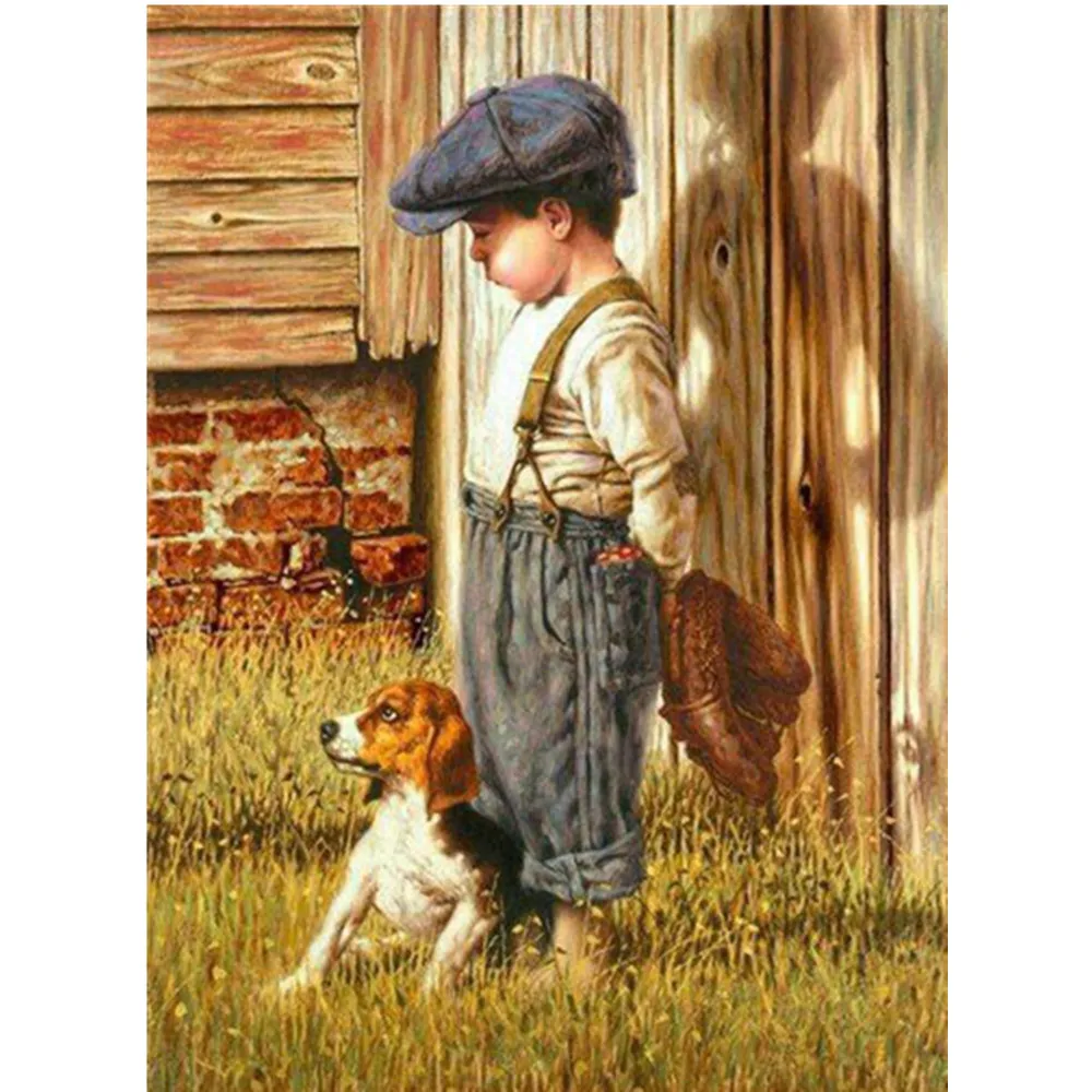 

5D DIY Diamond Painting "Child and Puppy" Cross Stitch Rhinestone Diamond Embroidery Animal Wall Art Needlework Crafts BM148