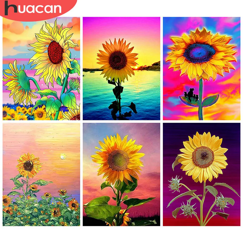 

HUACAN Full Square 5d Diamond Painting Sunflowe Mosaic Sunset DIY Diamond Embroidery Flower Home Decor Needlework