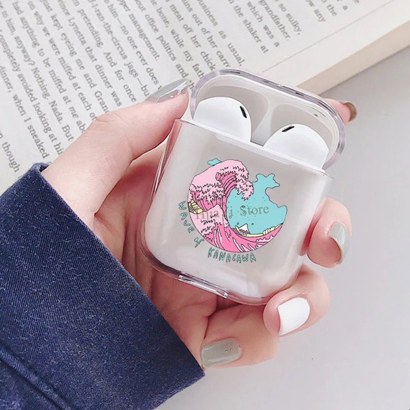 

Pink Great Wave Off Kanagawa japanese art Soft TPU Case For Apple AirPods 2 Transparent Earphone Case For Airpods 1 Funda Capa