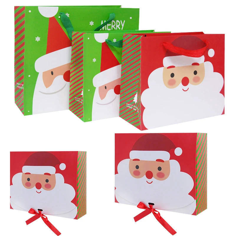 

1P Merry Christmas Paper Packaging Boxes Santa Claus Favor Gift Box Happy New Year Apple Chocolate Candy Cookie Box with Ribbon