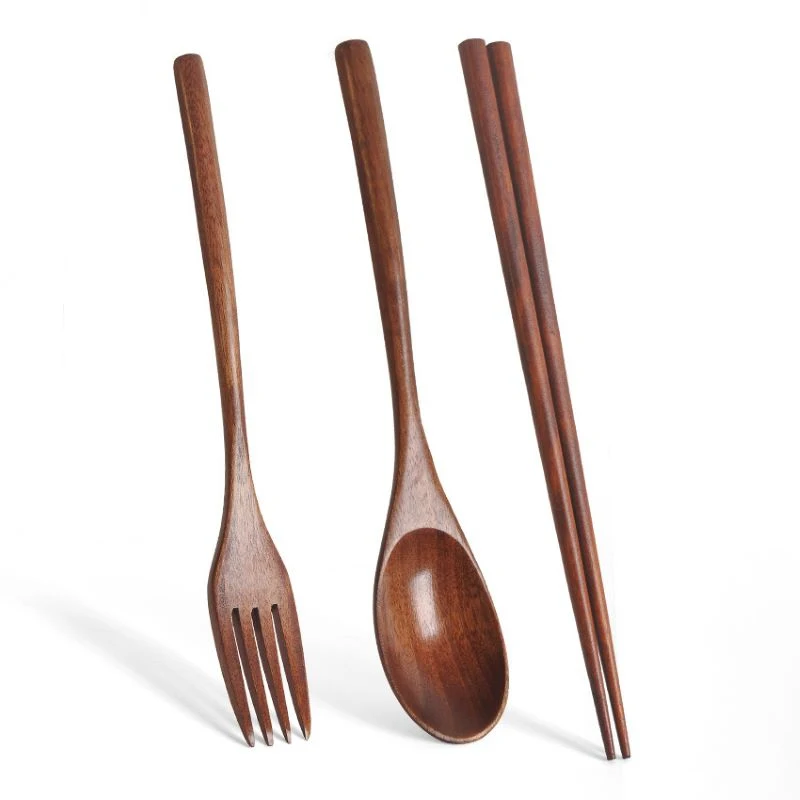 

Wooden tableware creative color wooden spoon two-piece set Solid wood long handle spoon chopsticks portable tableware